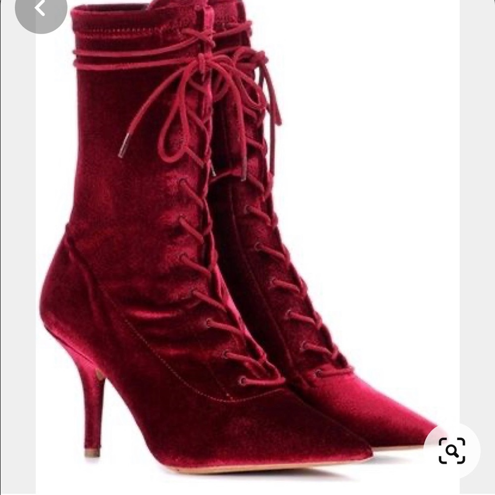 Yeezy Red Velvet Lace Up Heels